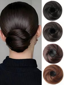 Adjustable Synthetic Bun Ponytail Wig For Women Magic Birds Nest Shaped Hair Bun With Circle Elastic Clips Straight Donut Updo