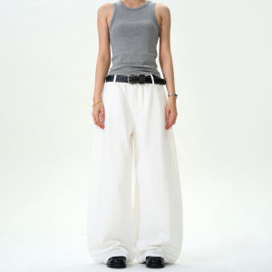 MADWITCH | Minimalist Slash Design White Loose Fit Jeans