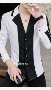 Áo sơ mi áo sơ mi nam dài tay cổ vest phối 2 màu đen trắng cực độc cực chất N22