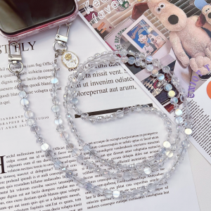 Unique Crystal Cell Phone Neck Hanging Lanyard White Wafer Crossbody Shoulder Chain Mobile Phone Hanging Card Neutral Solid Womens