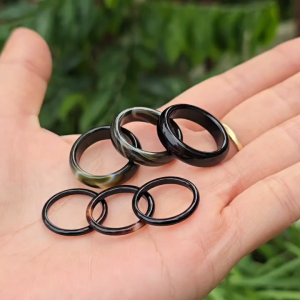 Q2221 Nhẫn Ngọc Agate Đen 2 mẫu: bản dày & bản nhỏ cho Thủy và Mộc - Phong Thuỷ TUDO P