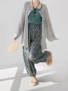 Simple Artistic Daily Wear Tang Style Hanfu round Neck Shirt Lantern Pants Strapless Chinese Traditional Costume Womens High Waist Long Polyester Fiber