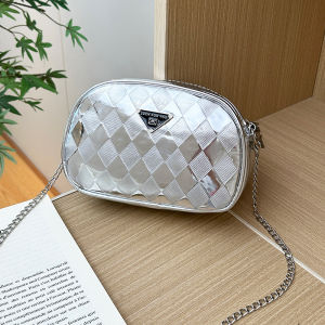 Fashionable Shiny Mat Chain Camera Bag Womens Sweet Versatile Diamond Shoulder Crossbody Bag Small Bag New 2024 PVC Material