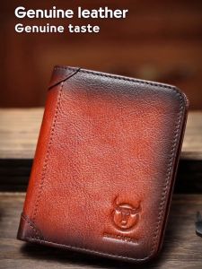 BULLCAPTAIN Mens Wallet Top Layer Cowhide Leather 2023 New Leather Wallet Retro Vertical Drivers License Wallet QB-066