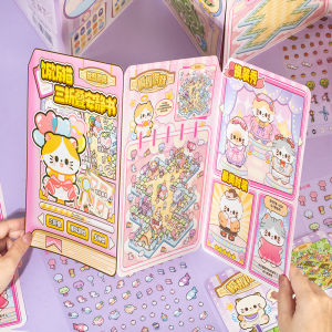 Yu Xian ติดตั้งฉากเล่นบทบาทการ์ตูนแมว 3 ชั้นเงียบๆ ตัดผม บ้านเล็ก ติดตั้งฉากเล่นบทบาท ของเล่นเพื่อการศึกษาสำหรับเด็ก