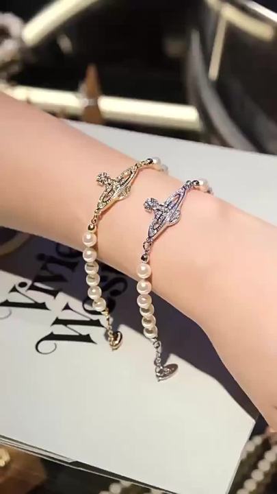 Empress Dowager Cixi Pearl Bracelet High Version Saturn Pearl Full Diamond European and American Light Luxury Niche Design High-end Feel