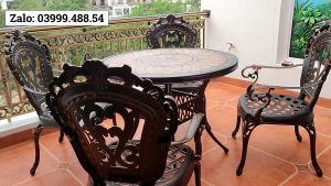 Bộ bàn ghế ngoài trời Nhôm đúc Mặt đá Bàn ghế ban công ngoài trời Bàn ghế sân vườn sang trọng - VN43