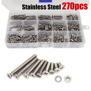 270-Piece Set of M4 Stainless Steel Phillips Head Screws and Nuts Multi-Purpose Fastenersfor DIY Projects and Furniture Repair