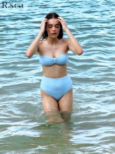 High Waist Slimming Bikini Top Rsea Triangle Separate Swimwear Thermal Beach Vacation Style High Elastic Fabric Womens Swimsuit