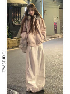 American Style Pleated High Waist Wide Leg Jeans Women Loose Slimming Drapey Small Size Match Straight Floor-Length Pants