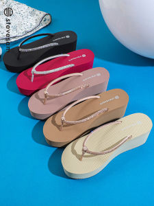 6 ซม.rhinestone Thong Wedge Heel Platform รองเท้าแตะผู้หญิงชายหาดทัวร์ ลำลอง Slip-on ฤดูร้อน รองเท้าคริสตัลรายละเอียดรองเท้าแตะชายหาด