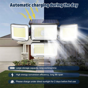 Solar Lights Outdoor Waterproof 288 LED Solar Flood Lights with Motion Sensor 4 Heads Security Light with Remote for Yard