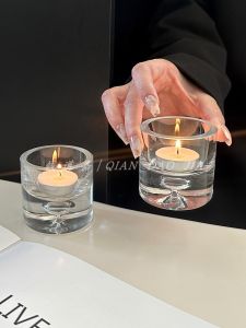 Elegant Retro Glass Candle Holder Thick Base Table Decoration Romantic Atmosphere Sensation Dining Table Props Candlelight Decor