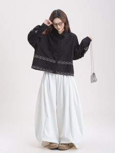 SHANGWEILUO | Áo Nữ Dài Tay Giảm Cân Thêu Ren Vintage