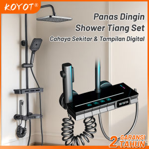KOYOT Shower Kamar Mandi Full Set Panas Dingin Cahaya Sekitar & Tampilan Digital dengan Mixer Panas Dingin 4 Ways / Jet Shower / Hand Shower Mandi / Kran Panas Dingin / Kepala Shower Mandi / Tempat Sabun Shower Kamar Mandi Satu Set
