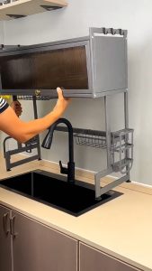 ZTQS 📢 พร้อมส่งด่วน  ชั้นวางจานคร่อมซิงค์  ชั้นวางจานสแตนเลส 2 ชั้น ชั้นคว่ำจาน ชั้นวางจานบนซิงค์ พร้อมฝาปิด ชั้นวางชามครัว KITC