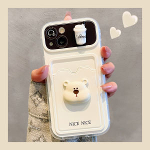 KVZUVUU | Silicone Phone Case with 3D Bear Sticker and Card Holder for iPhone 16 Pro Max