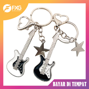 FXG Vintage Manis Keren Gitar Pentagram Bintang Liontin Gantungan Kunci Tas Motor KEY19