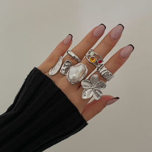 Ingemark | Ingemark 2025 New Irregular Exaggerated Metal Flower Open Rings Women Elegant Baroque Imitation Pearl Ring Jewelry Accessories