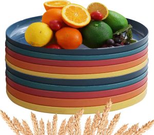 1/4/6PCS Nordic Wheat Straw Plate Christmas Gift Fruit Plate Vegetable Plastic Plate Dry Fruit Plate Tableware Large Plate Green
