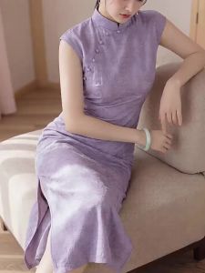 Purple Modern Chinese Style Elegant Short Sleeve Cheongsam Spring/Summer