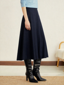 YINER | Stylish Shiny Elegant Slim Merino Wool A-Line Flared Skirt