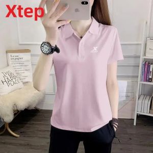 XTEP | Áo Thun Thể Thao Dáng Rộng Tay Ngắn Màu Hồng Kích Cỡ Lớn Kiểu Polo Thoáng Khí
