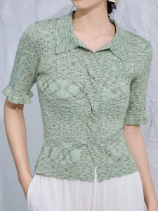 WANGGONGZHU | เสื้อโปโลคอตั้งแขนสั้นผ้าไหมน้ำแข็งสำหรับผู้หญิงในช่วงฤดูร้อนปี 2025 ดีไซน์เก๋ไก๋ เสื้อคลุมปกติ ผ้าฝ้ายผสมโพลีเอสเตอร์