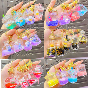 Trendy Cartoon Miniature Sand Bottle Keychain DIY Couple Bookbag Keychain Womens Style Ornament Hanging Decoration