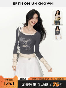 Eptison Long Sleeve T-Shirt Womens Slim Fit Short Style Sweet And Spicy Small Size Top for Autumn Fashionable Girls Clothing