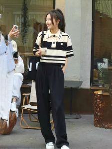 Summer 2025 Womens Loose Slim Fit Polo Neck Short Sleeve Knitwear Short Style Polyester Fashion Top Casual Workwear