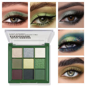 JUJU DREAM Green Brown Phantom Nine Colors Eyeshadow Palette Retro French Sense Green Olive Green Small Smoky