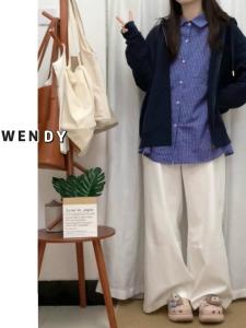 Wendy High Waist Wide Leg Denim Jeans White Loose Fit Draping Floor-Length Pants Stylish Streetwear Slimming Effect