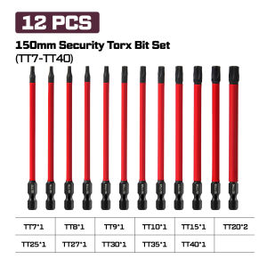 GEINXURN 12PCS 150mm TT7-TT40 Bit Set for Drilling And Cutting in Woodworking with Red Base