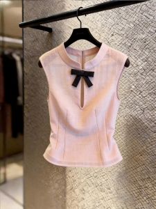 KUNAILIN | Gentle Style Bow Pink Sleeveless Top