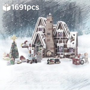 New Christmas Gingerbread House Family Gathering Building Blocks Brick Elk Gingerbread Man Childrens Assembly Toys Adult Childr