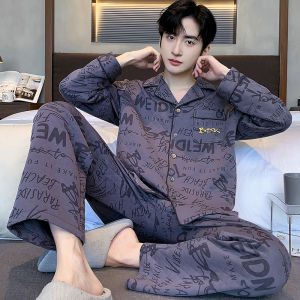 Miiow | Thickened Pure Cotton Pajamas Long Sleeve Home Clothes For Men Autumn Winter Style Catman Three-layer Sleepwear Set High Sensation