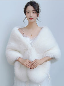 Bộ Đồ Cưới Lông Cáo Sang Trọng Cho Cô Dâu Mùa Đông Áo Khoác Ngoài Ấm Áp Khăn Choàng Lông Cáo Phong Cách Hàn Quốc Mặc Mùa Đông