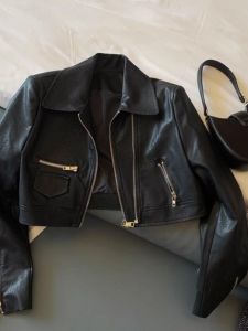 Street Style Black Retro Leather Jacket for Women Spring Autumn Small Size Hong Kong Wind Short PU Leather Coat
