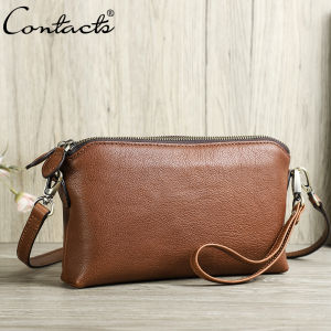 CONTACTS Genuine Leather Fashion Shoulder Bags Women Handbags with RFID Travel Shopping Clutch Bags Phone Pockets Wallets