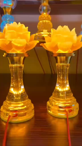 关帝爷长明灯一对,观音 佛祖 地主 关帝 大伯公 祖先 神台佛灯 LED lotus flower lamp for buddhist