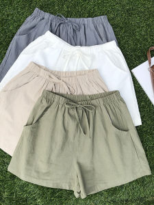 Quần Short Cotton Lanh Cạp Cao Rộng Rãi Cho Nữ Mùa Hè Mới Mỏng Thường Ngày Quần Short Co Giãn Cạp Chun Cotton Lanh