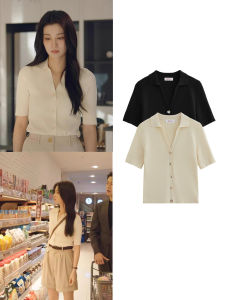 Slim Fit Short Sleeve Polo Neck Knitted T-Shirt Womens 100% Pure Cotton 16 Needle My Human Smoke Fire Wang Chu Ran