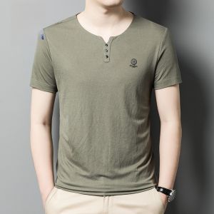 ROMON | Lomond Mens Short Sleeve T-Shirt Summer Thin Ice Silk Casual Loose Business Dad Round Neck Body Shirt Fashion Urban Style