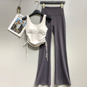 ชุดโยคะผู้หญิง ชุดกีฬาเอวสูง กางเกงขาบาน ชุดโยคะ ชุดออกกำลังกาย ชุดฟิตเนส ชุดกีฬาฤดูร้อน ชุดโยคะระดับมืออาชีพ