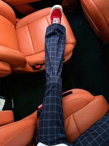 OUMULONG | Mens Summer Light Ice Silk Checkered Quick-dry Pants