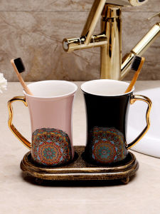 ชุดถ้วยล้างเซรามิกเรียบง่ายสําหรับนักเรียนคู่รักพร้อมที่เก็บแปรงสีฟันและไหมขัดฟัน เหมาะสําหรับเครื่องมือทําความสะอาดห้องน้ําในบ้าน