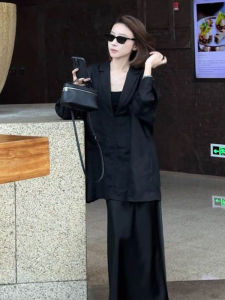 YUFUQING | Korean Style Long Sleeve Black Shirt Set Women Early Autumn New Loose Personality Halter Dress Two Piece Set Commute Simple Style