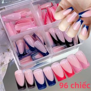 96 Móng Tay Giả Dán Móng Kiểu Ballet Pháp Có Nhũ Dài Hình Quan Tài Full Cover 4 Màu Trộn Có Thể Tháo Rời Dành Cho Nữ Dùng Cho Tiệc Tùng