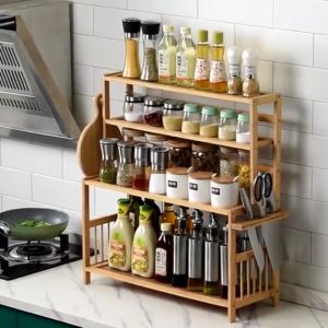 RRH storage Rack Seasoning Spice 3/4 Layers 50/60 CM Bamboo Large Capacity Organizer for Kitchen Countertop Easy Assembly  Holder